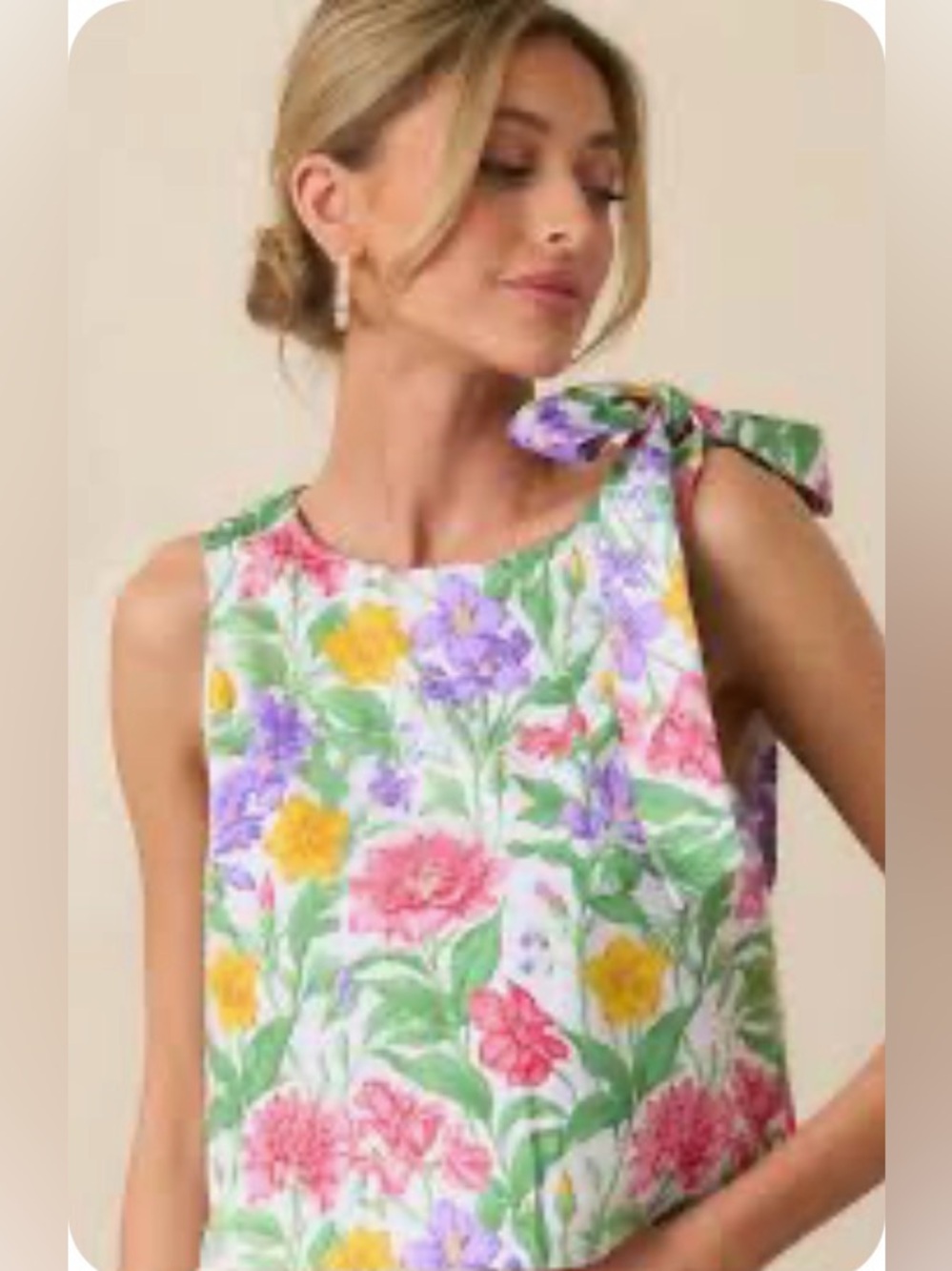 Prosperina Floral Tie-Shoulder Sleeveless Top - White Multi